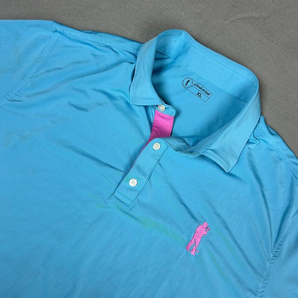 U Suck at Golf Polo Performance Short Sleeve Mens XL Blue